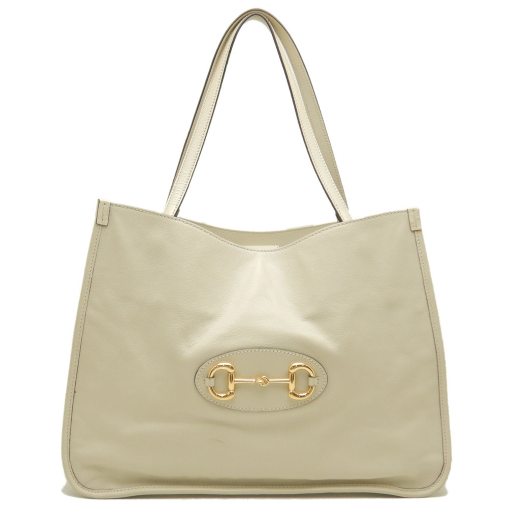 GUCCI Authentic White Leather Horsebit Tote Bag